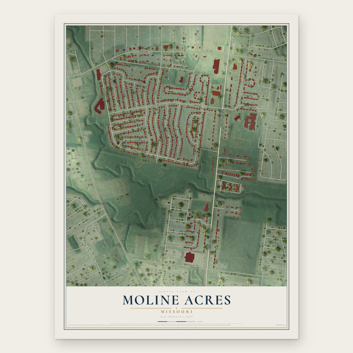 Moline Acres, Missouri map print, the full design