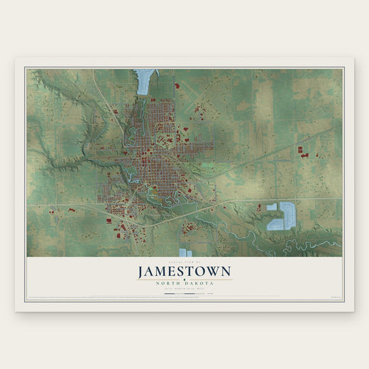 Jamestown, North Dakota map print, the full design