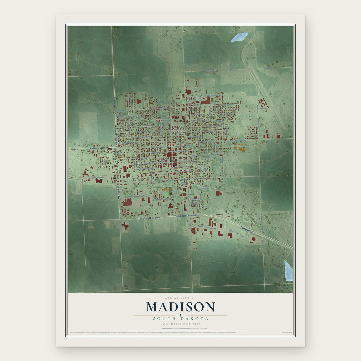 Madison, South Dakota map print, the full design
