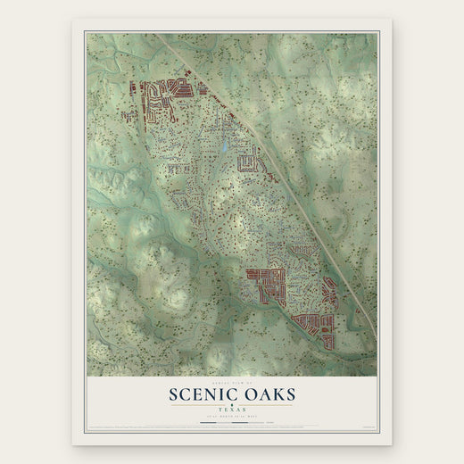 Scenic Oaks, Texas map print, the full design