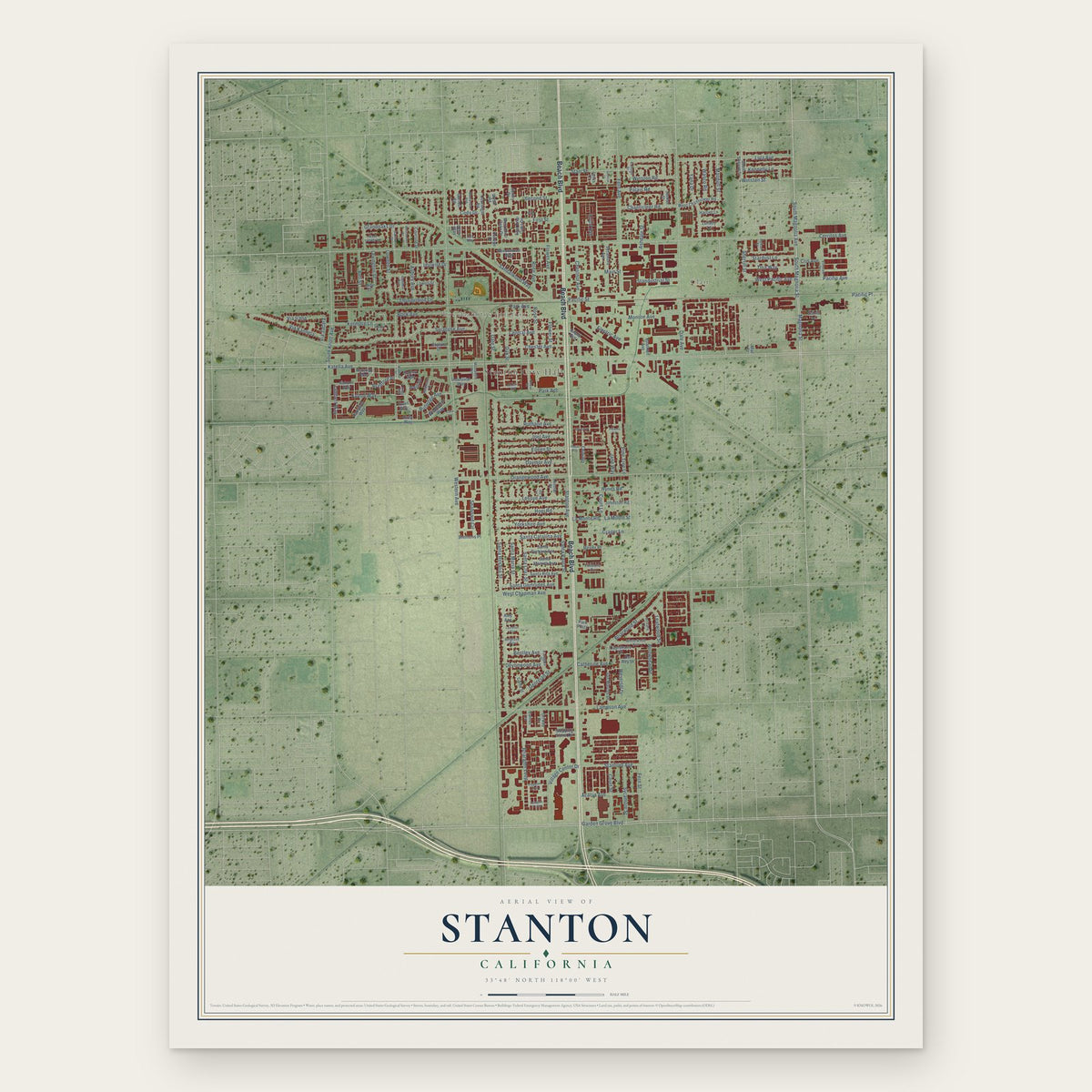 Stanton, California map print, the full design