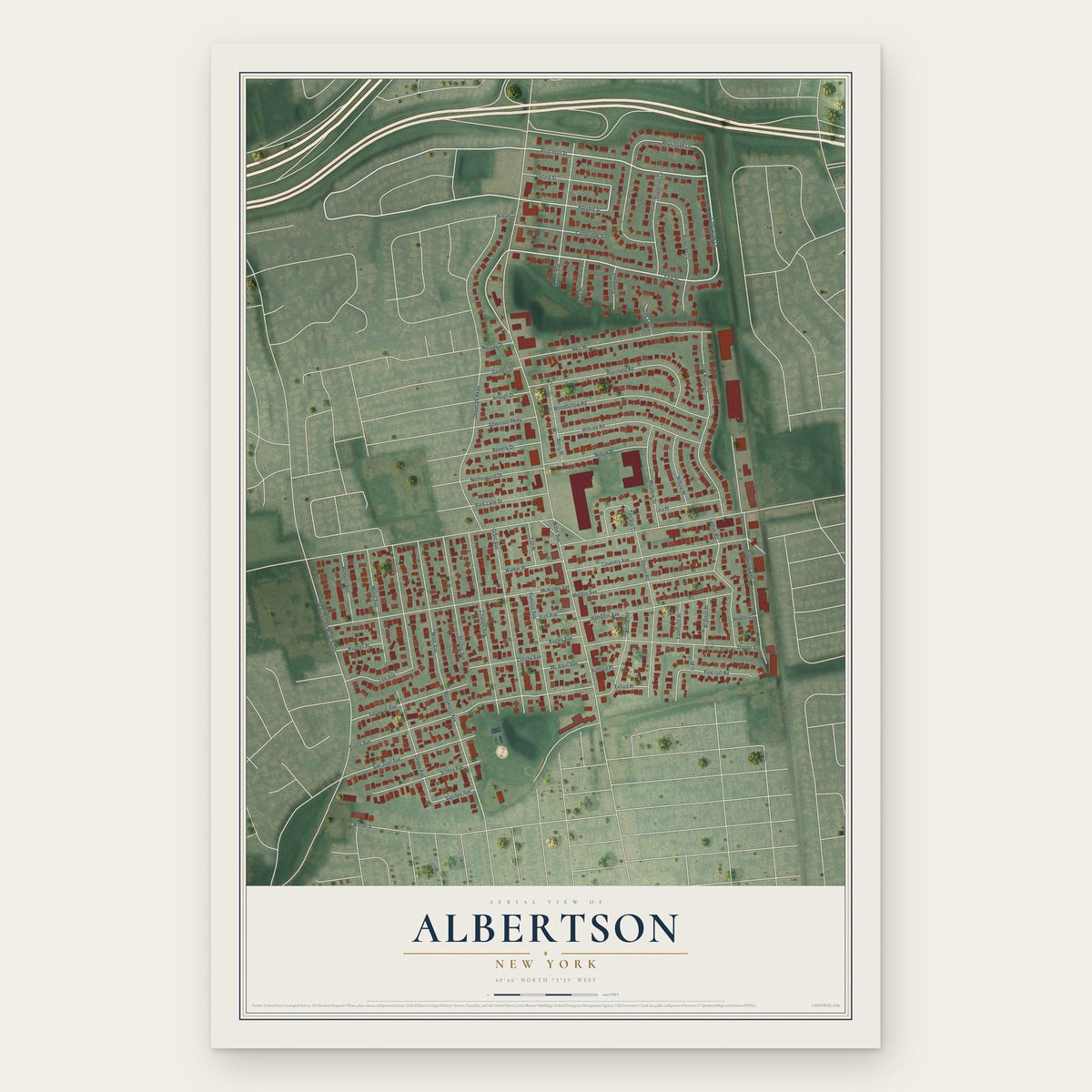 Albertson, New York map print, the full design