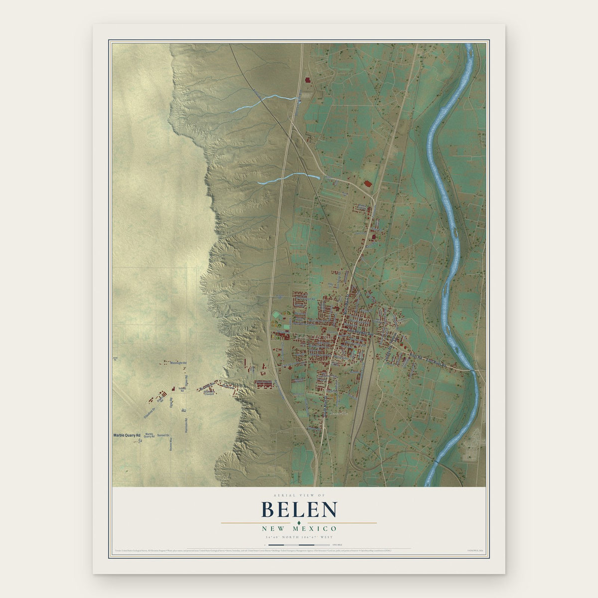 Belen, New Mexico map print, the full design