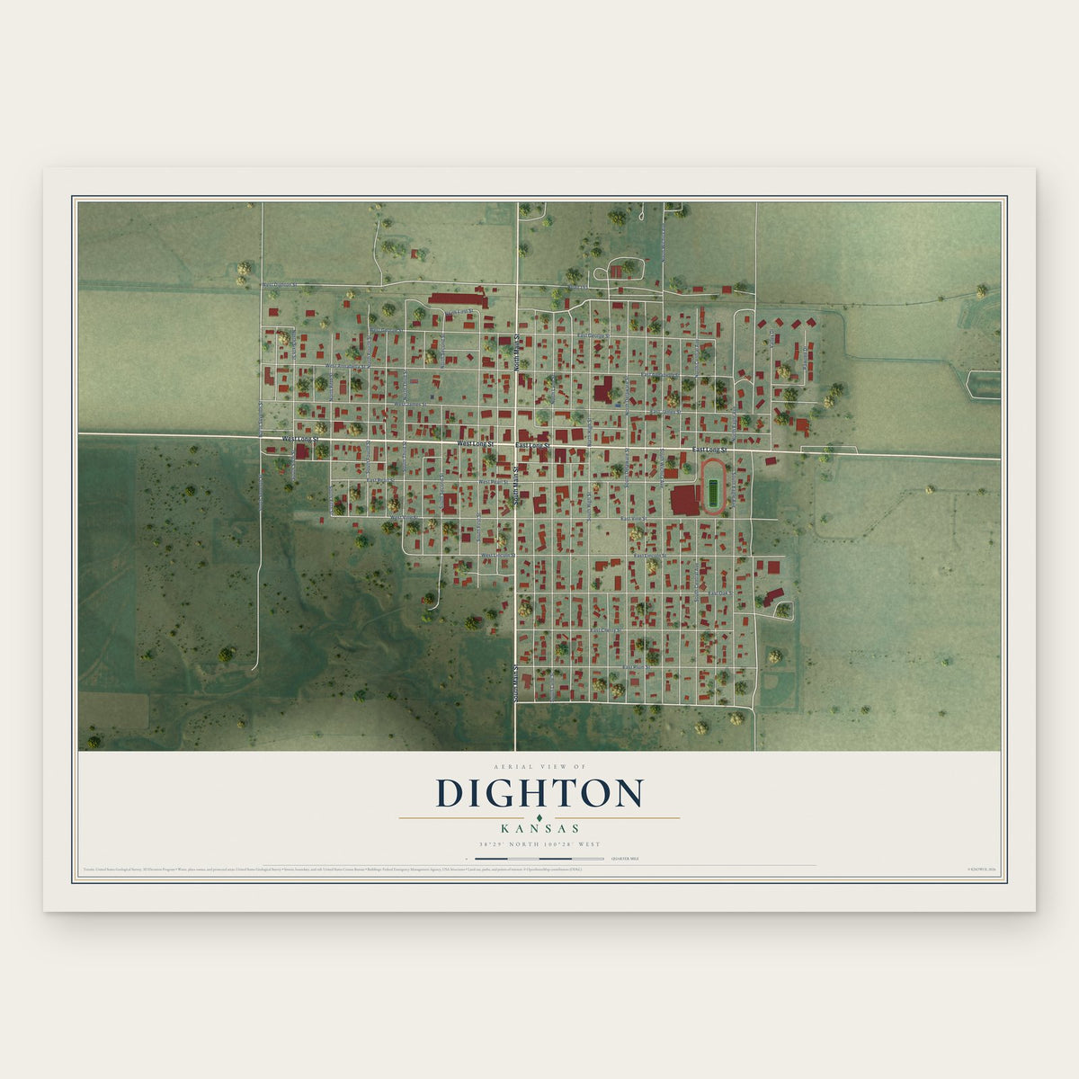 Dighton, Kansas map print, the full design