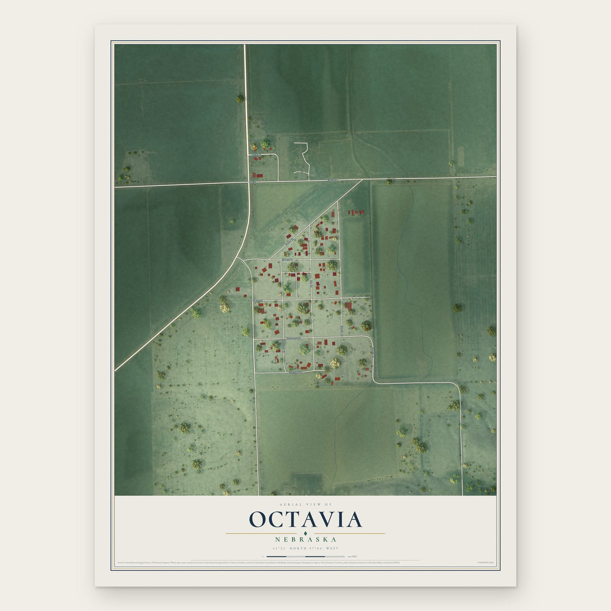 Octavia, Nebraska map print, the full design