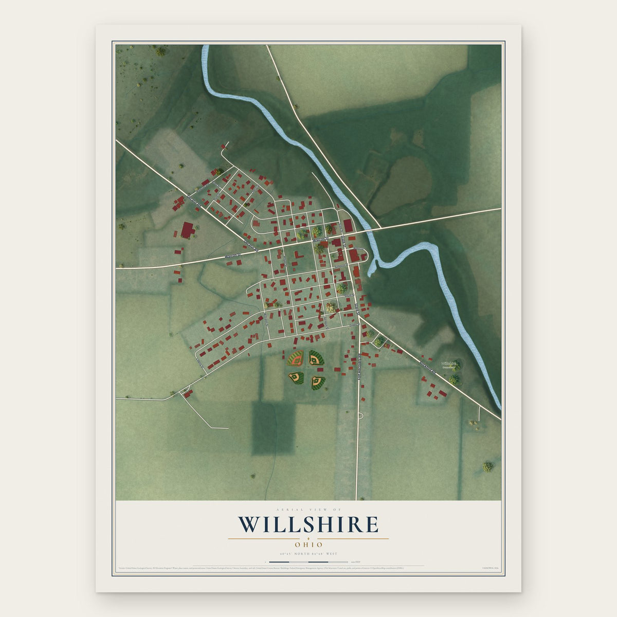 Willshire, Ohio map print, the full design