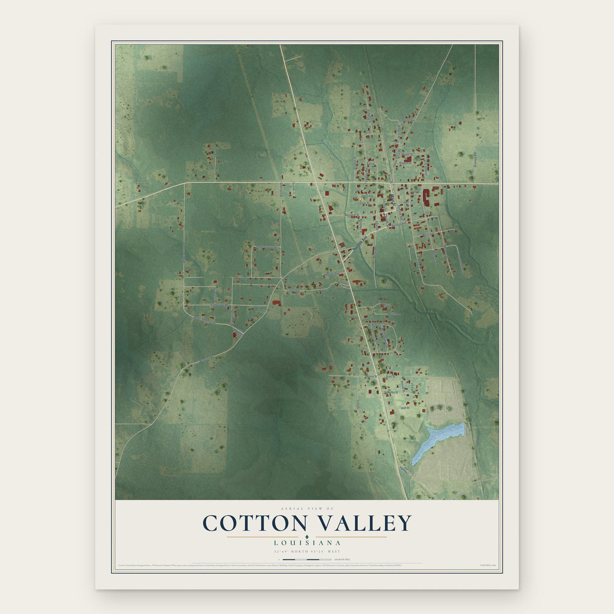 Cotton Valley, Louisiana map print, the full design
