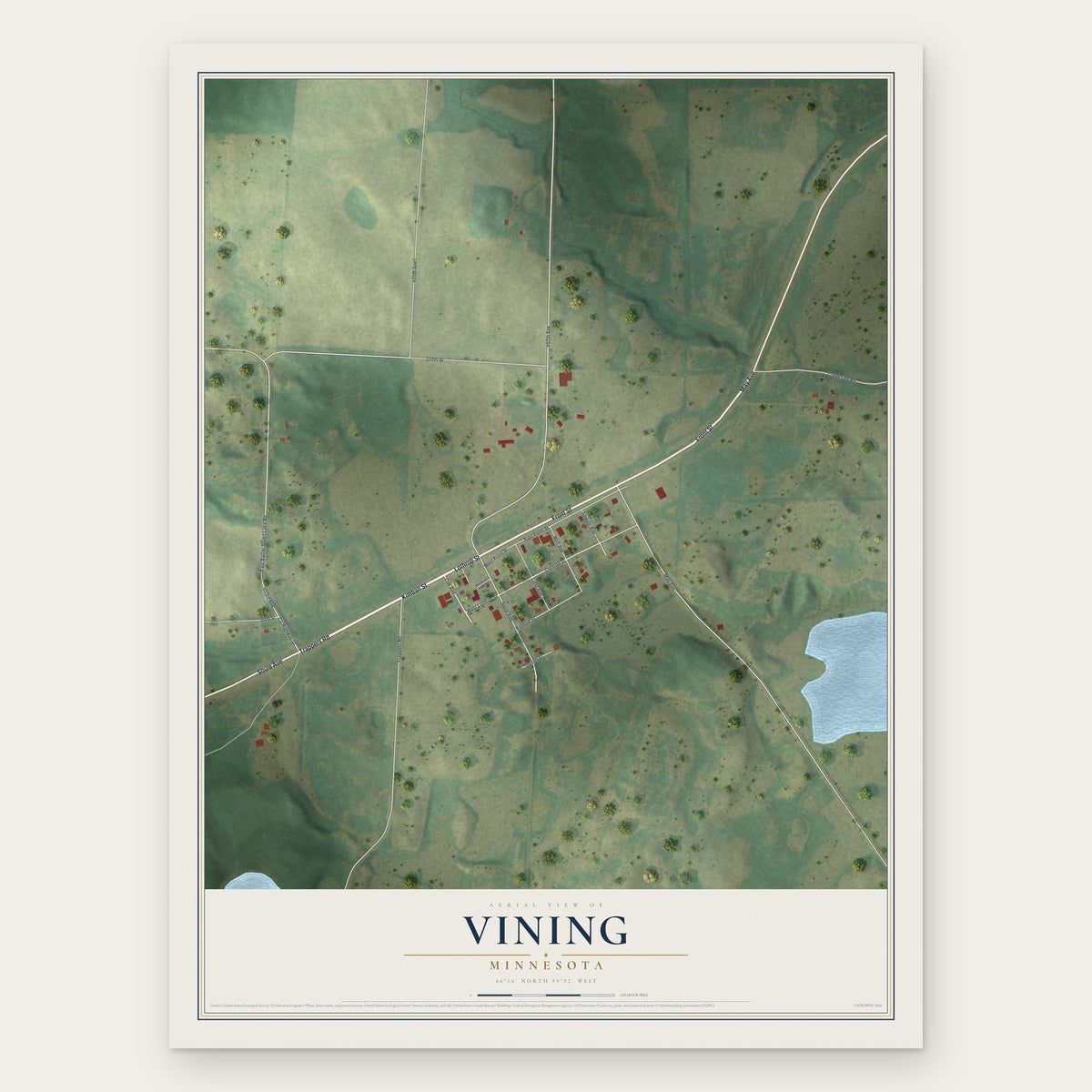 Vining, Minnesota map print, the full design