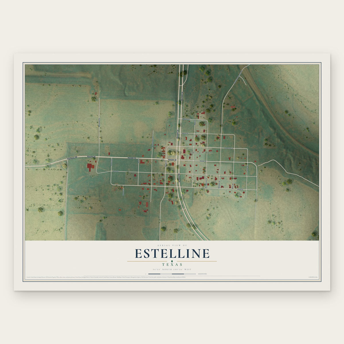 Estelline, Texas map print, the full design