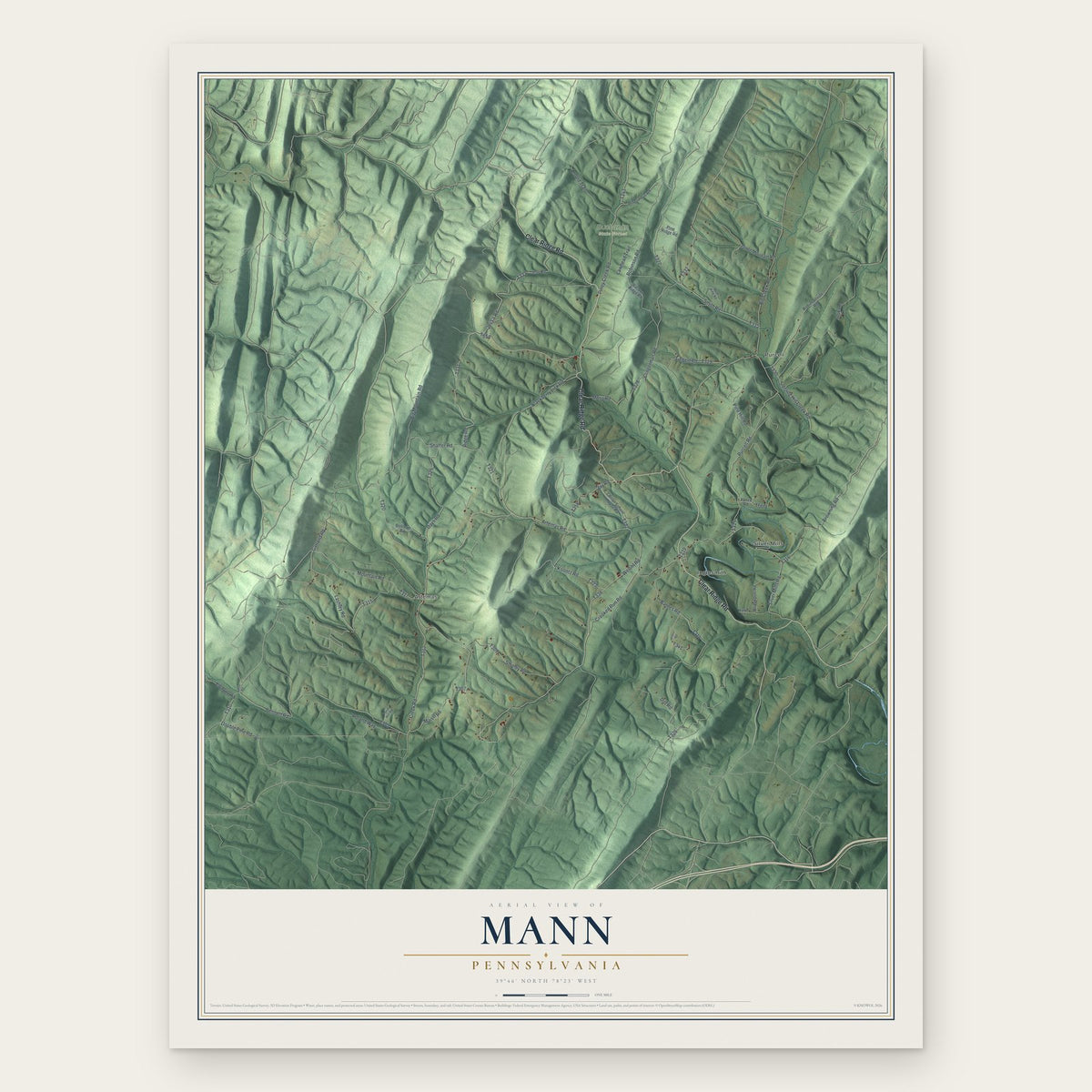Mann, Pennsylvania map print, the full design
