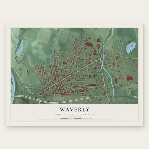 Waverly, Tioga County, New York map print, the full design