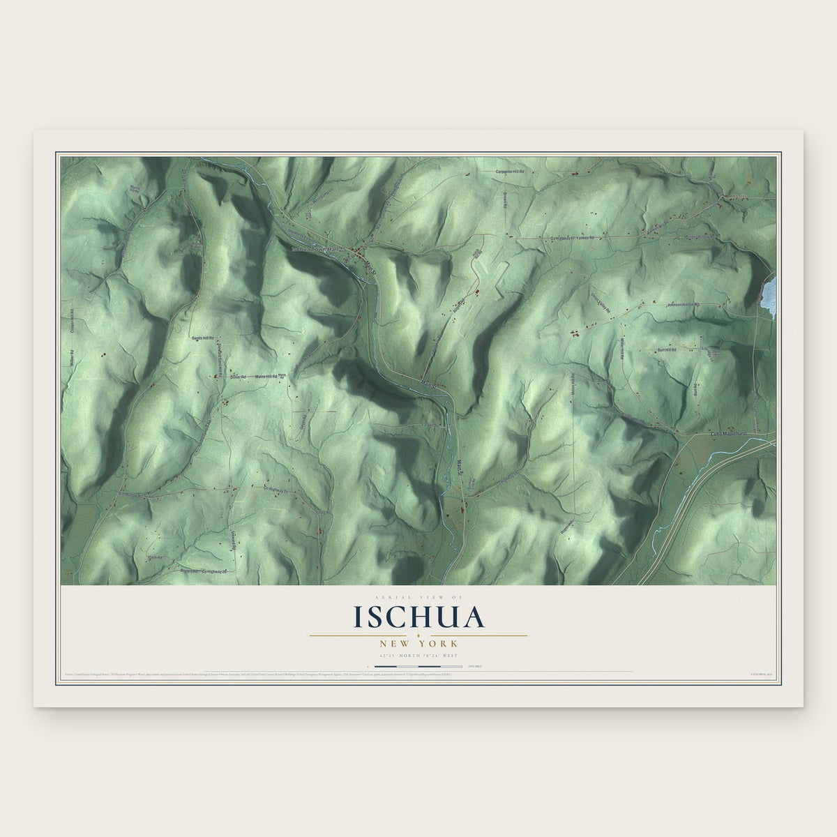 Ischua, New York map print, the full design
