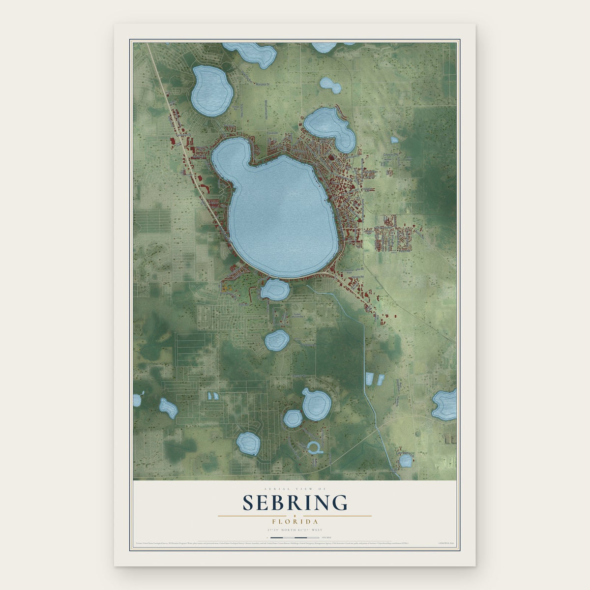 Sebring, Florida map print, the full design