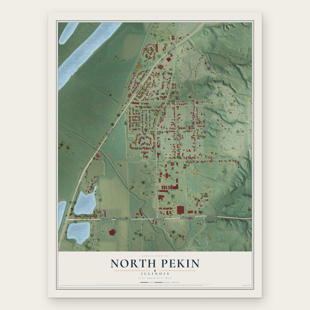 North Pekin, Illinois map print, the full design