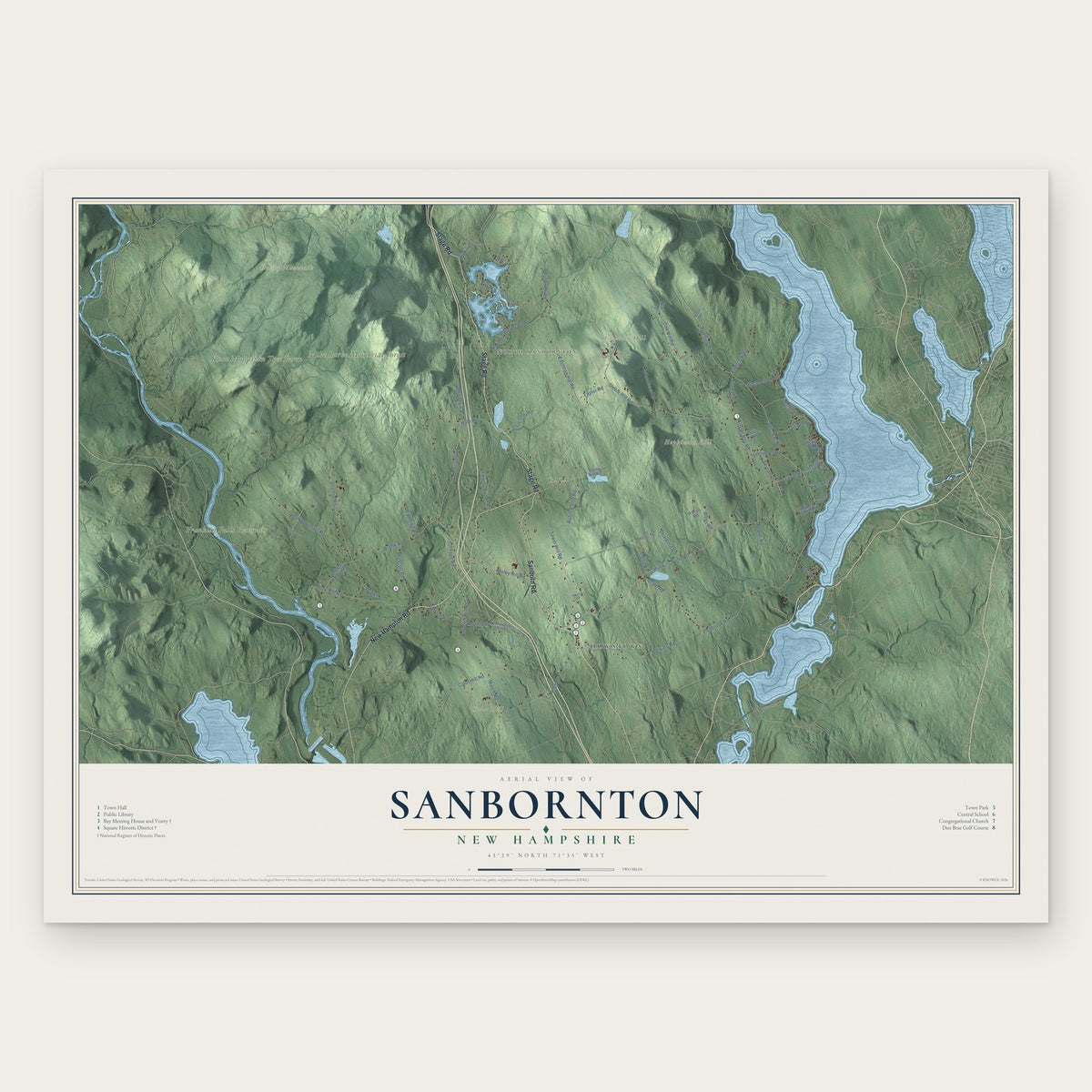 Sanbornton, New Hampshire map print, the full design