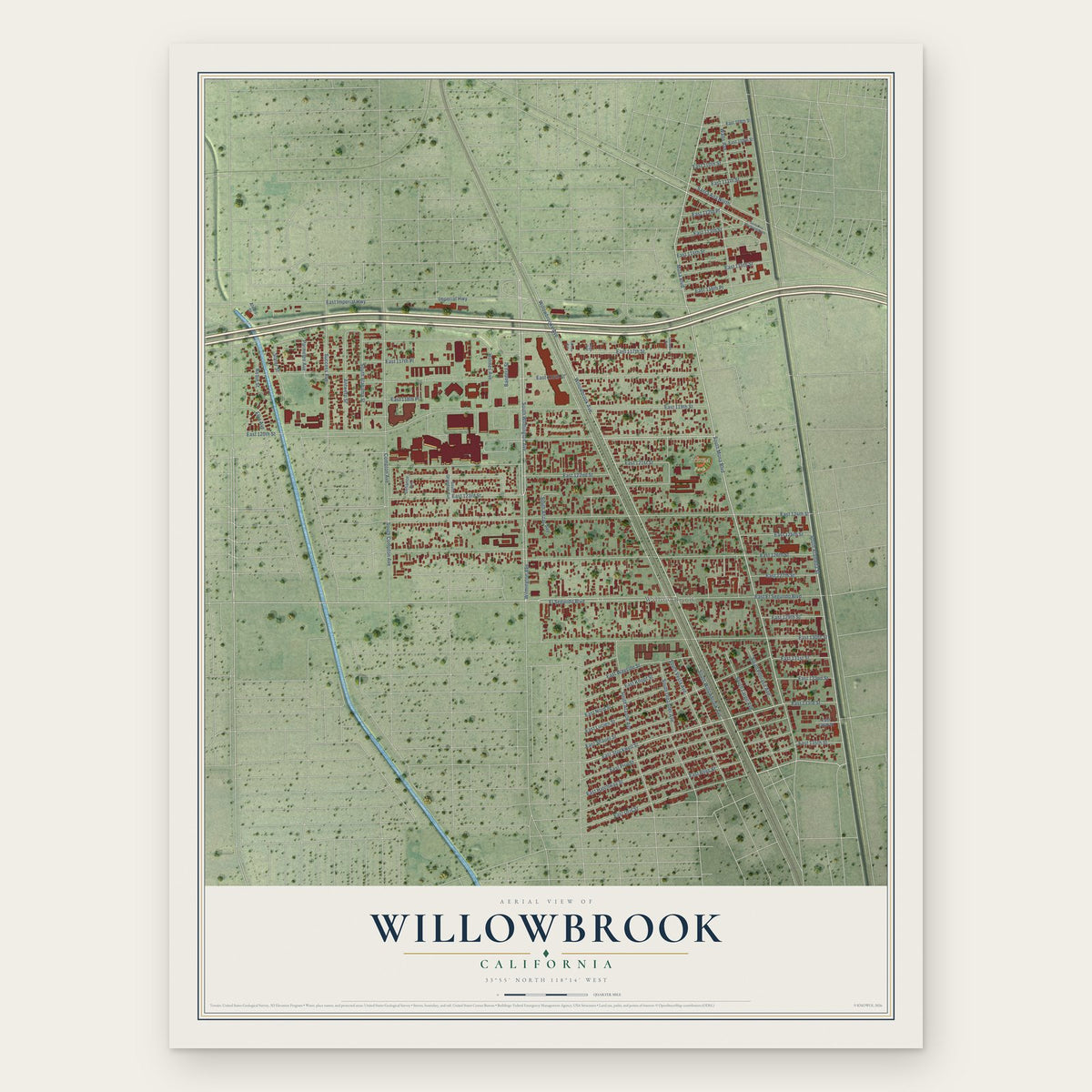 Willowbrook, California map print, the full design