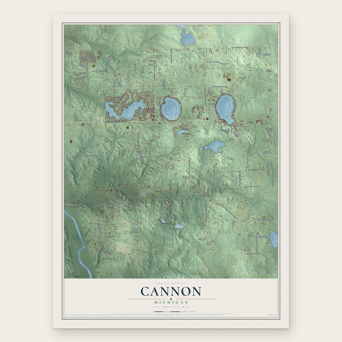 Cannon, Michigan map print, the full design