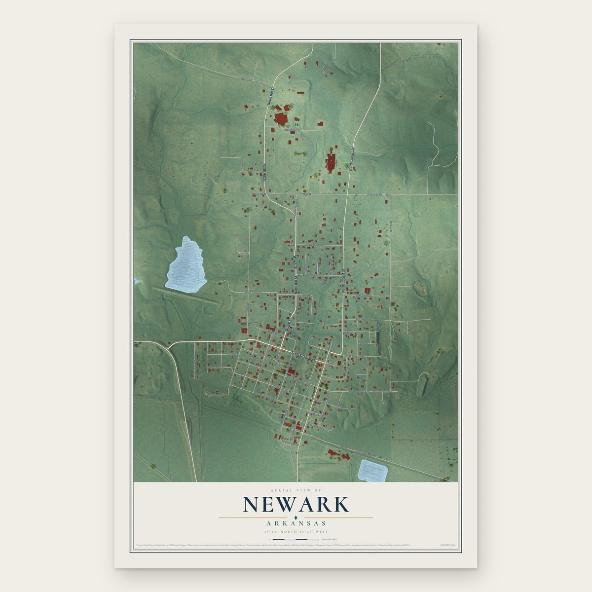 Newark, Arkansas map print, the full design