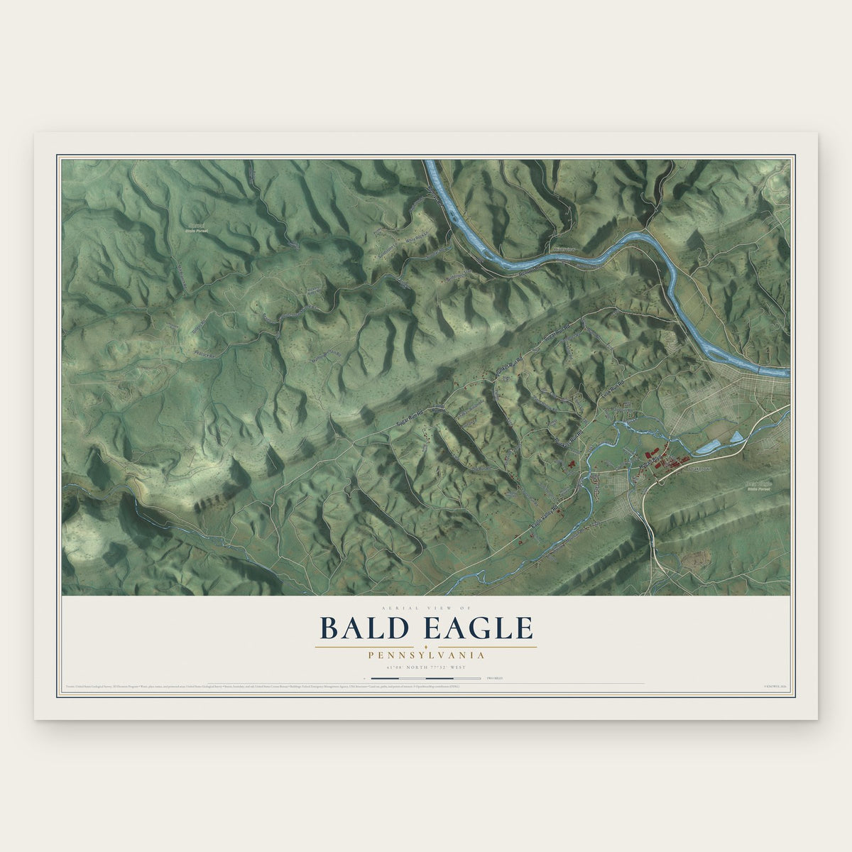 Bald Eagle, Pennsylvania map print, the full design