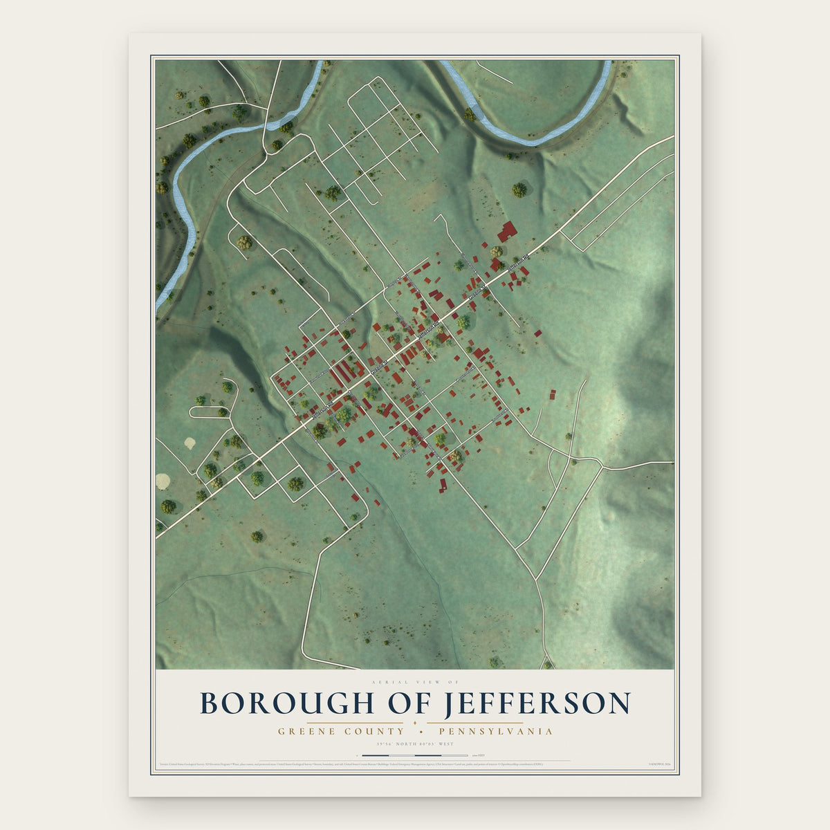 Borough of Jefferson, Greene County, Pennsylvania map print, the full design