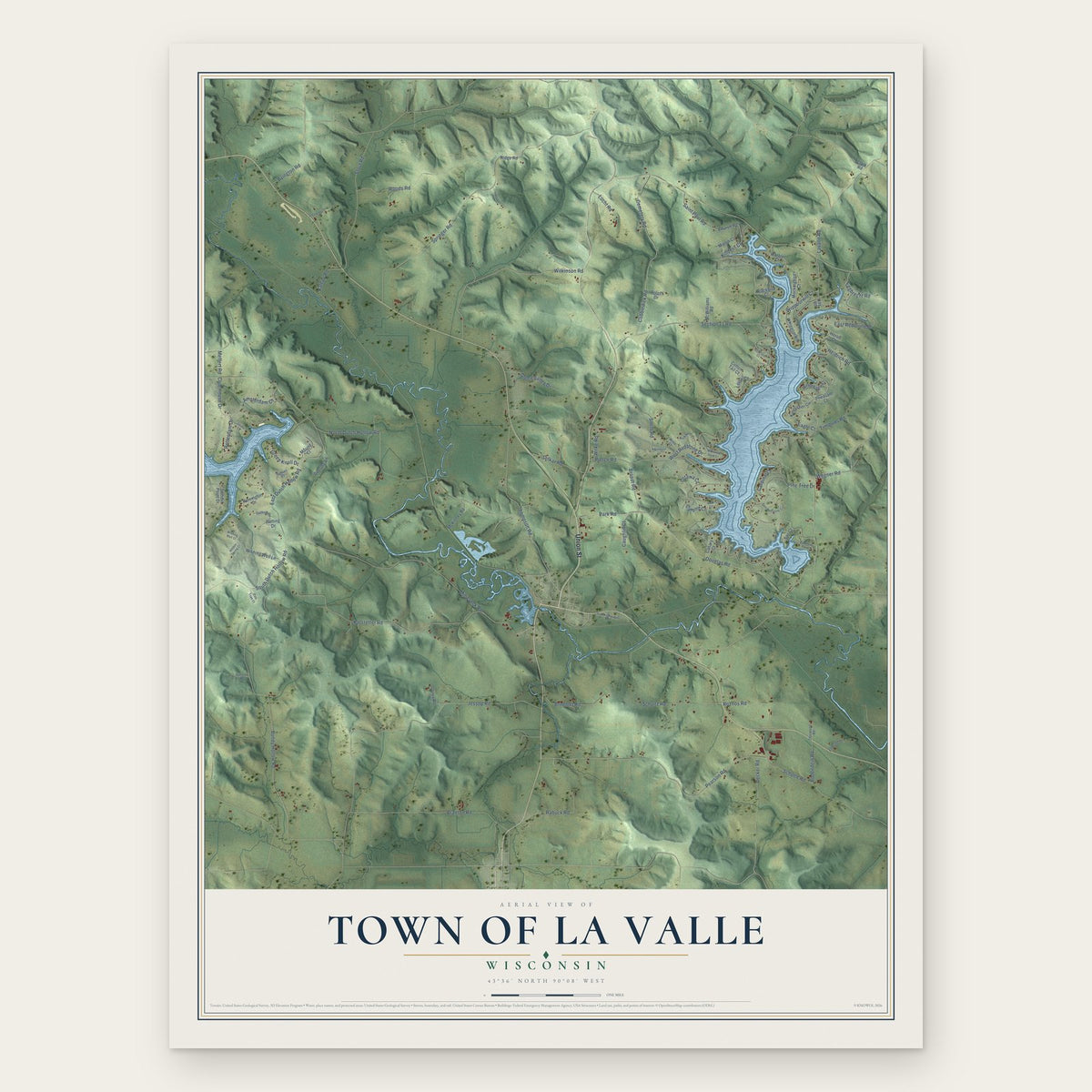 Town of La Valle, Wisconsin map print, the full design