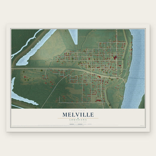 Melville, Louisiana map print, the full design