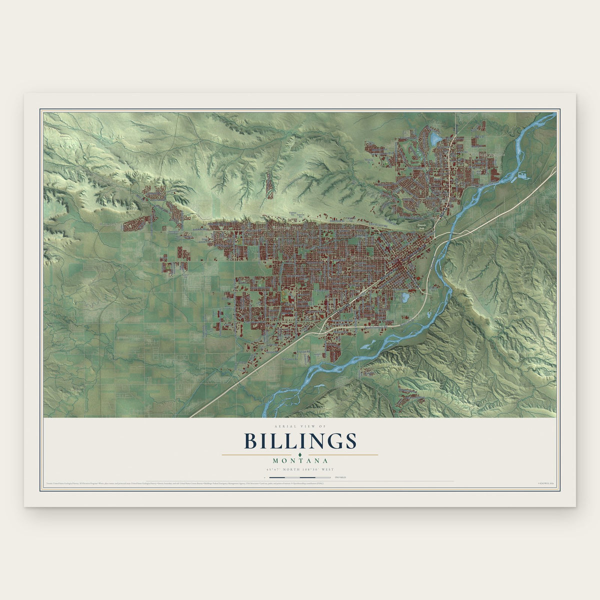 Billings, Montana map print, the full design