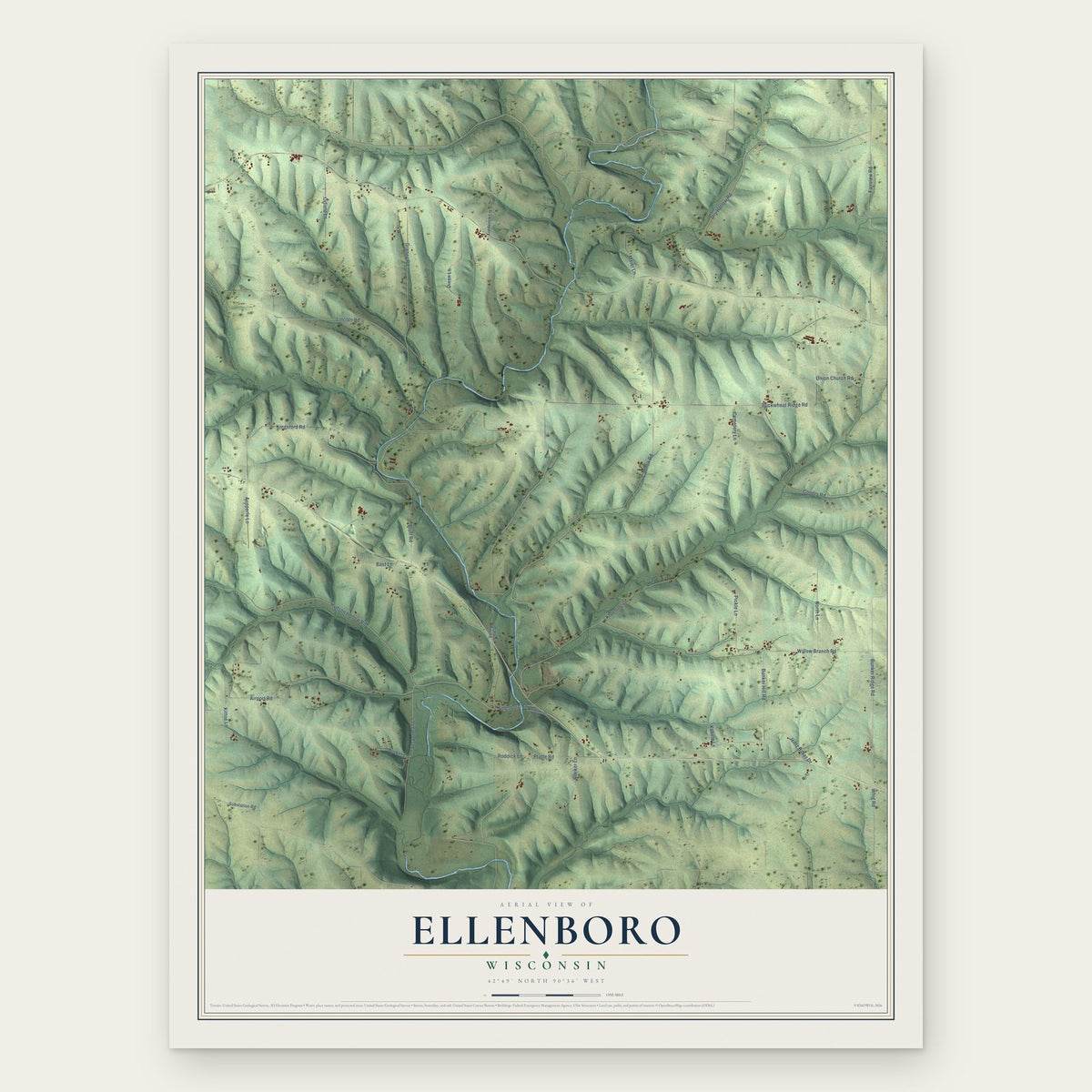 Ellenboro, Wisconsin map print, the full design