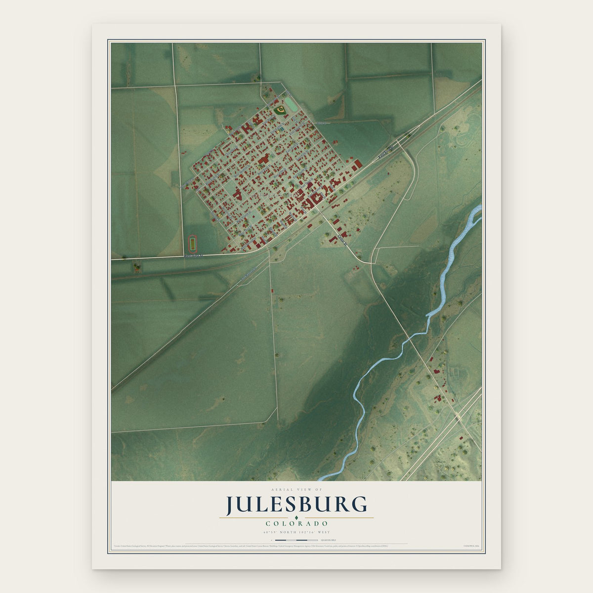 Julesburg, Colorado map print, the full design