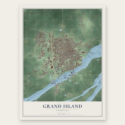 Grand Island, Nebraska map print, the full design