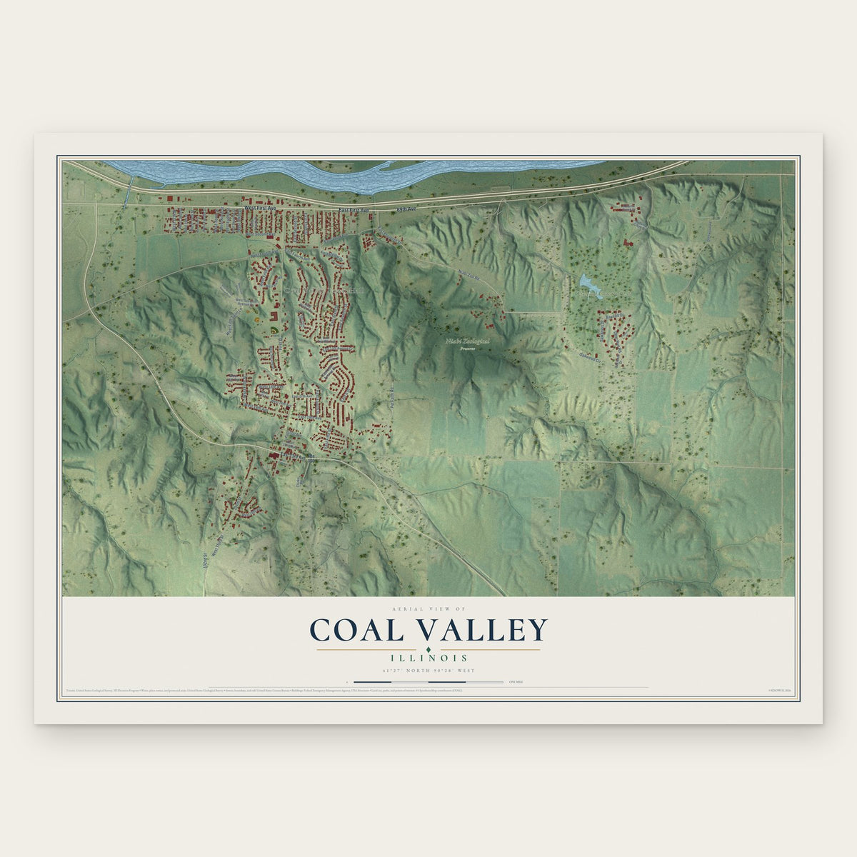 Coal Valley, Illinois map print, the full design