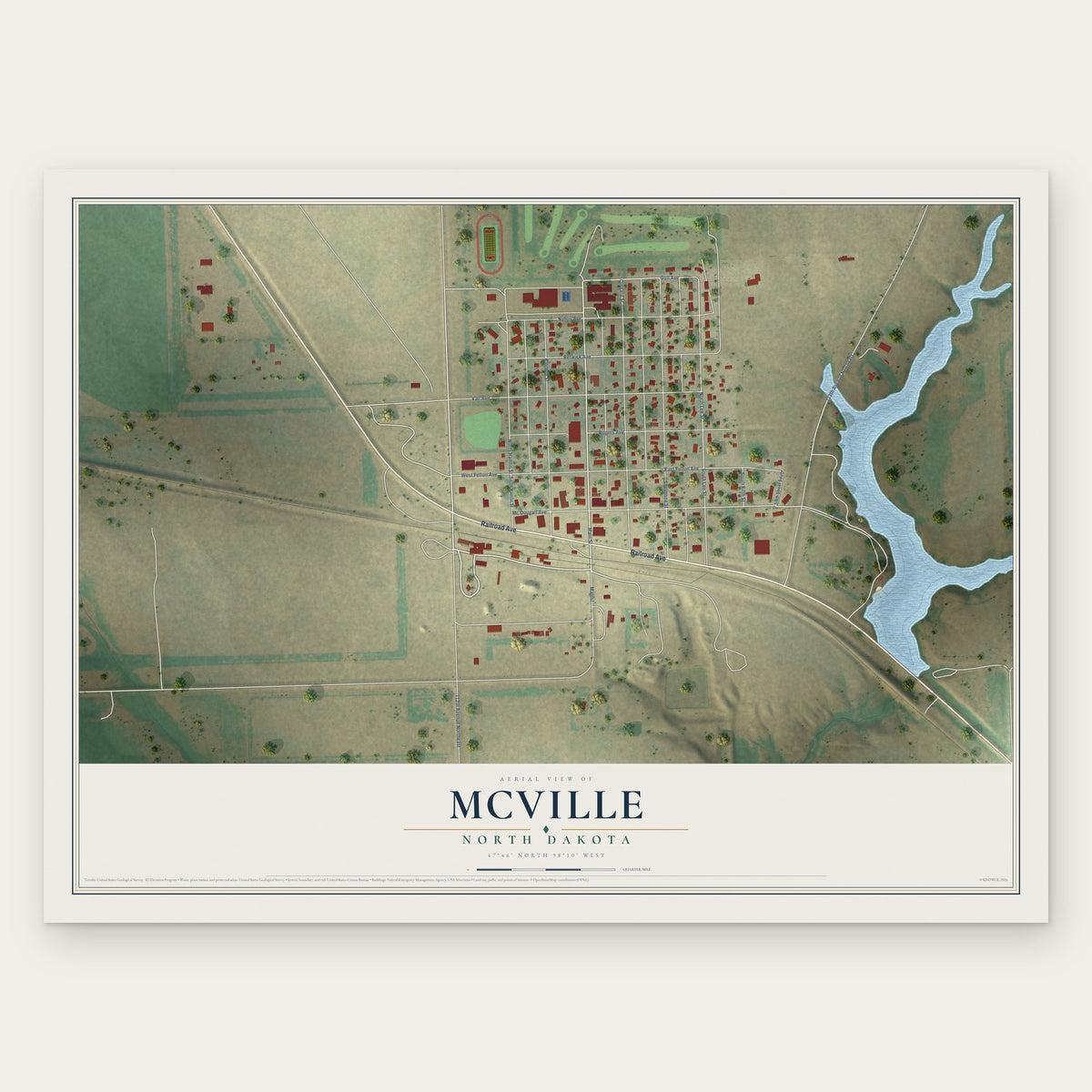 McVille, North Dakota map print, the full design
