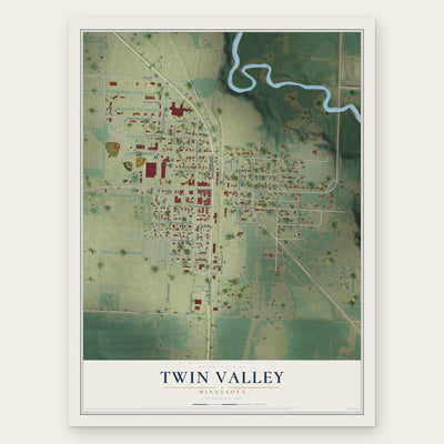 Twin Valley, Minnesota map print, the full design