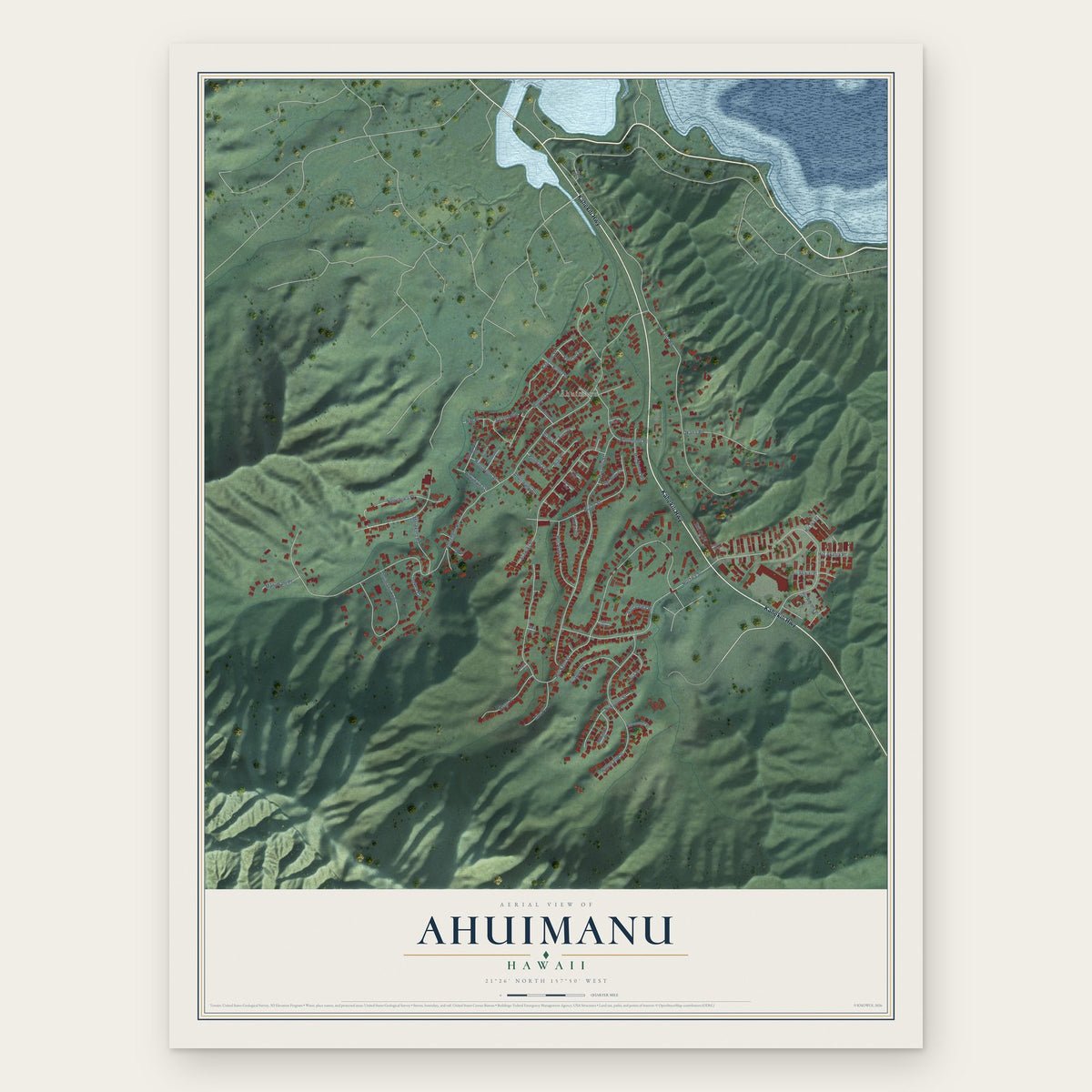 Ahuimanu, Hawaii map print, the full design