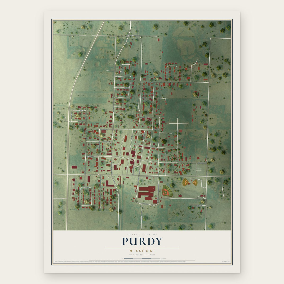 Purdy, Missouri map print, the full design