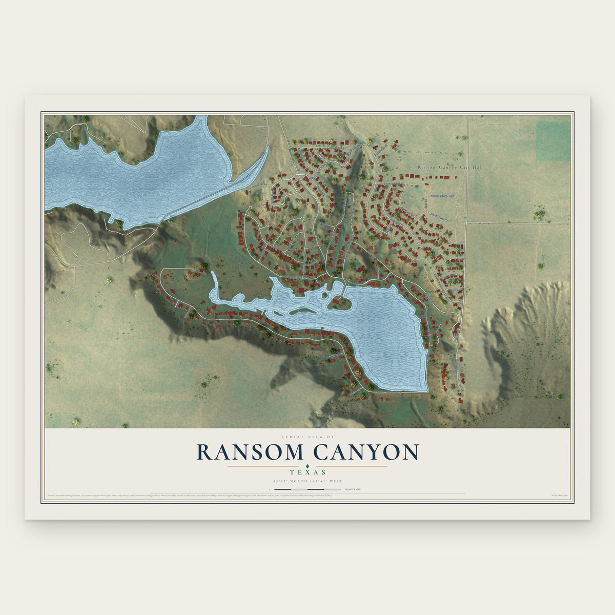 Ransom Canyon, Texas map print, the full design
