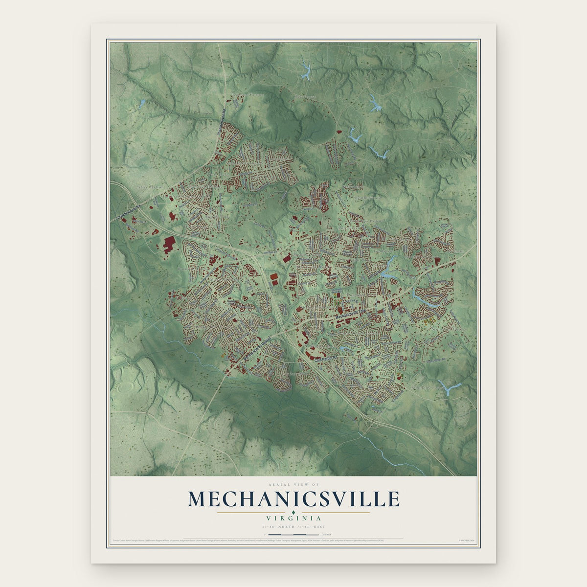 Mechanicsville, Virginia map print, the full design