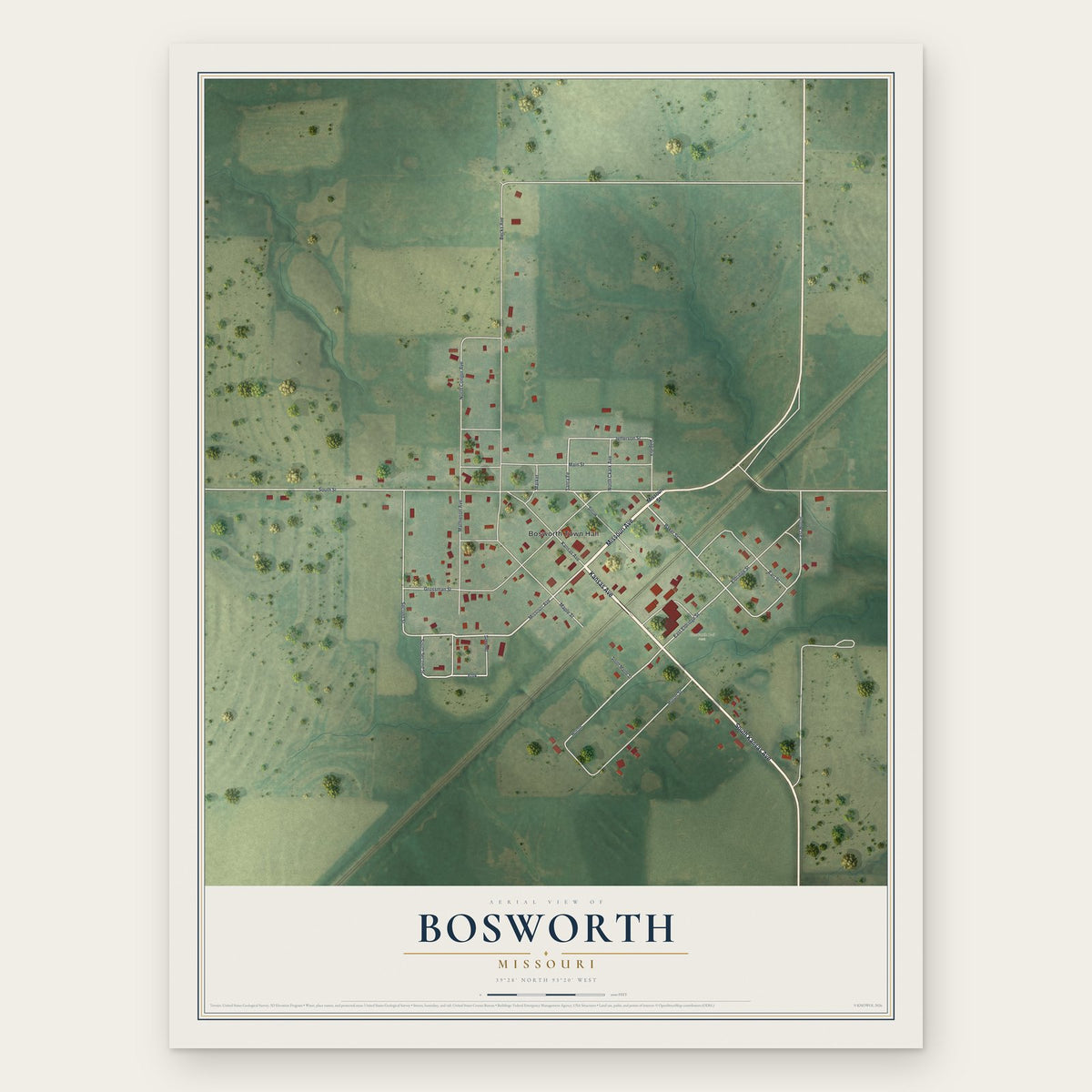 Bosworth, Missouri map print, the full design