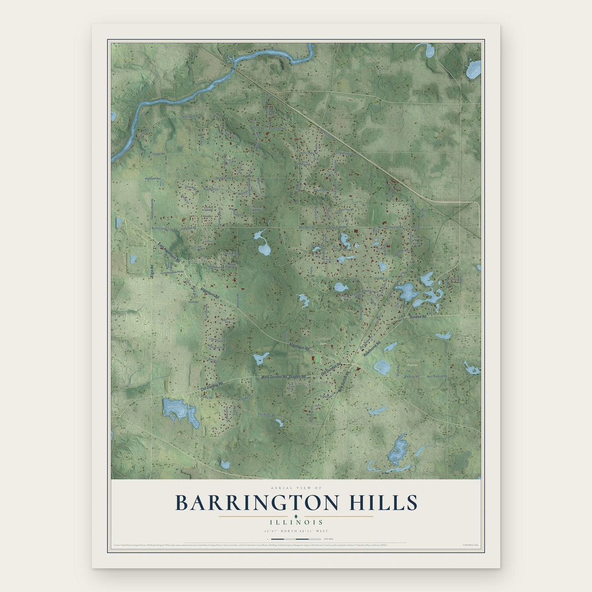 Barrington Hills, Illinois map print, the full design
