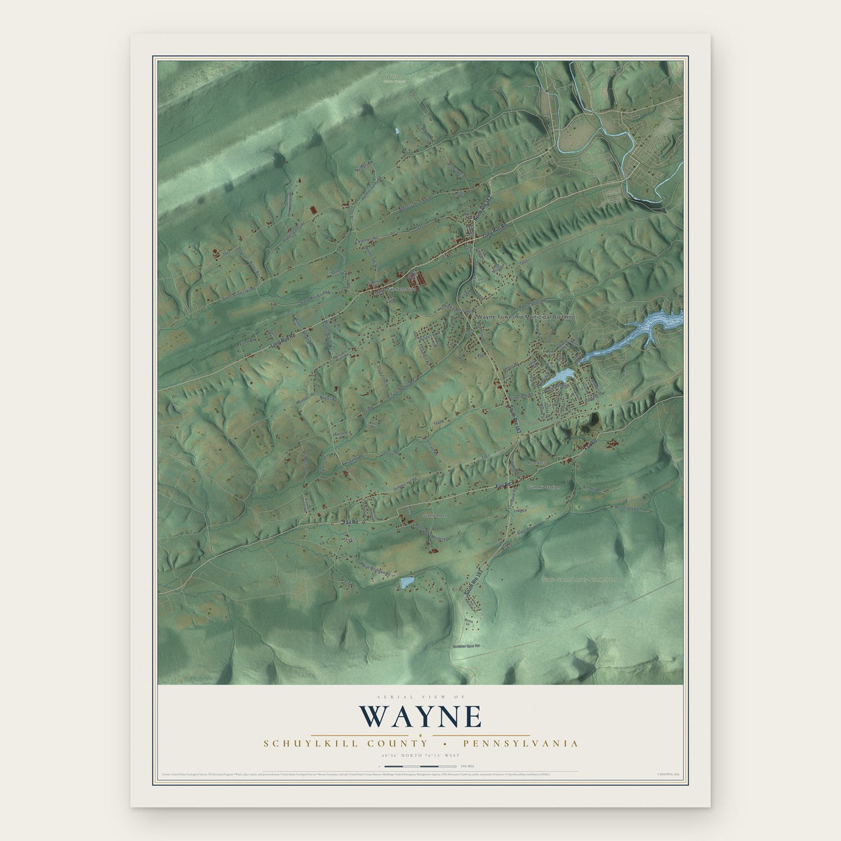 Wayne, Schuylkill County, Pennsylvania map print, the full design