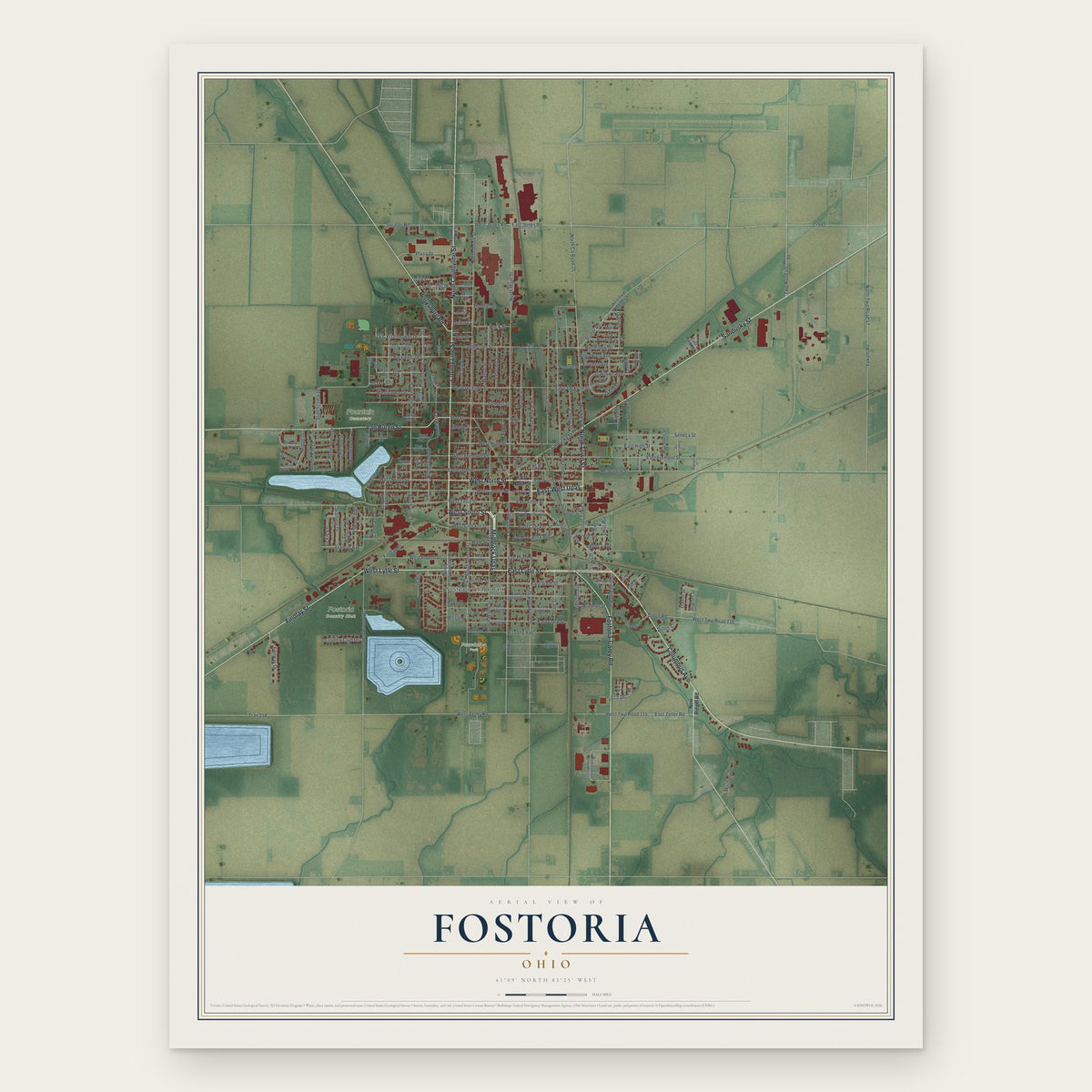 Fostoria, Ohio map print, the full design