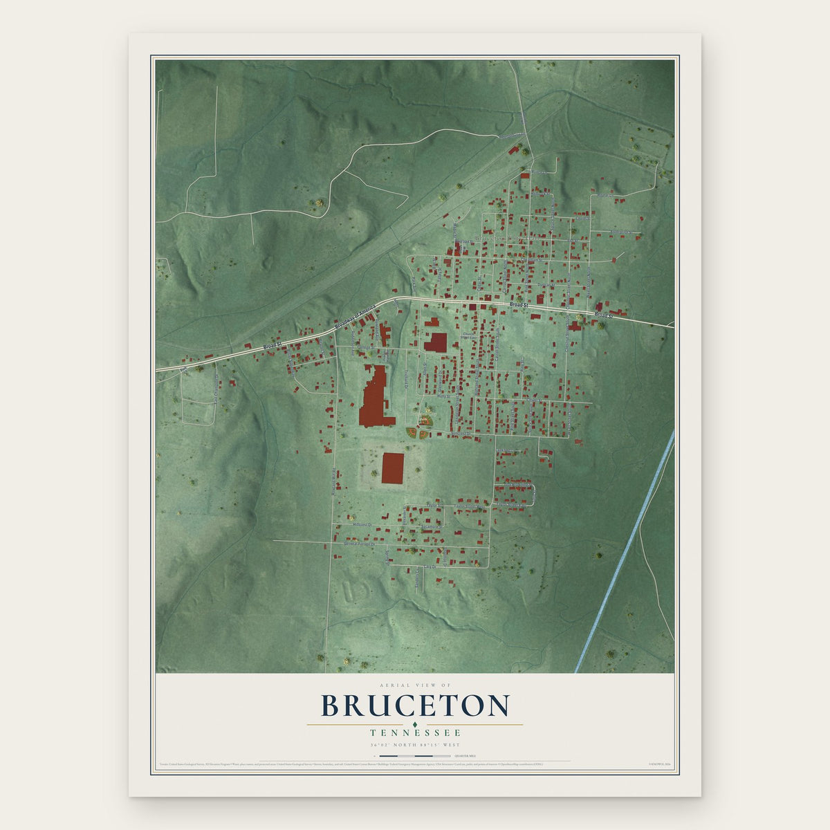Bruceton, Tennessee map print, the full design