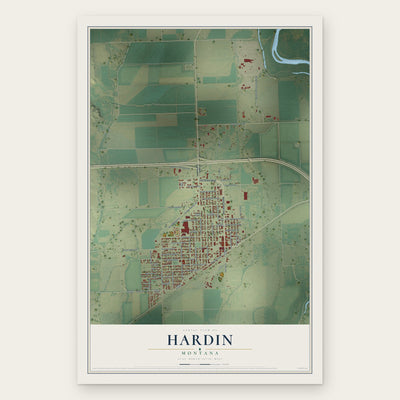 Hardin, Montana map print, the full design