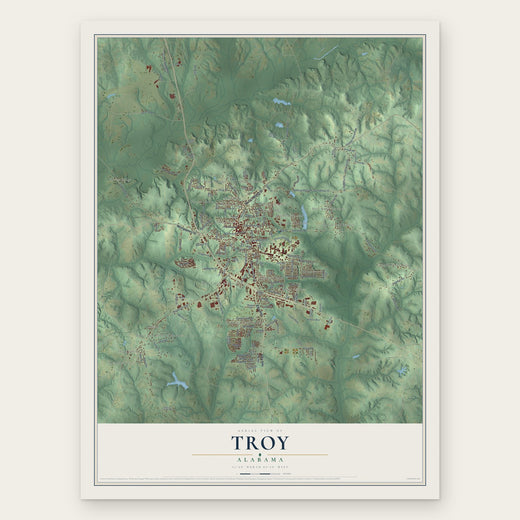Troy, Alabama map print, the full design