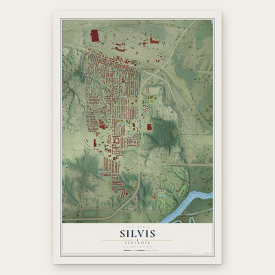 Silvis, Illinois map print, the full design