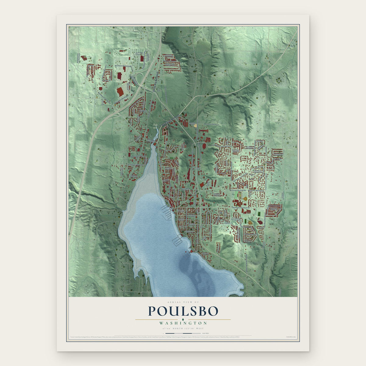 Poulsbo, Washington map print, the full design