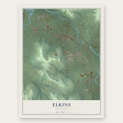Elkins, Arkansas map print, the full design
