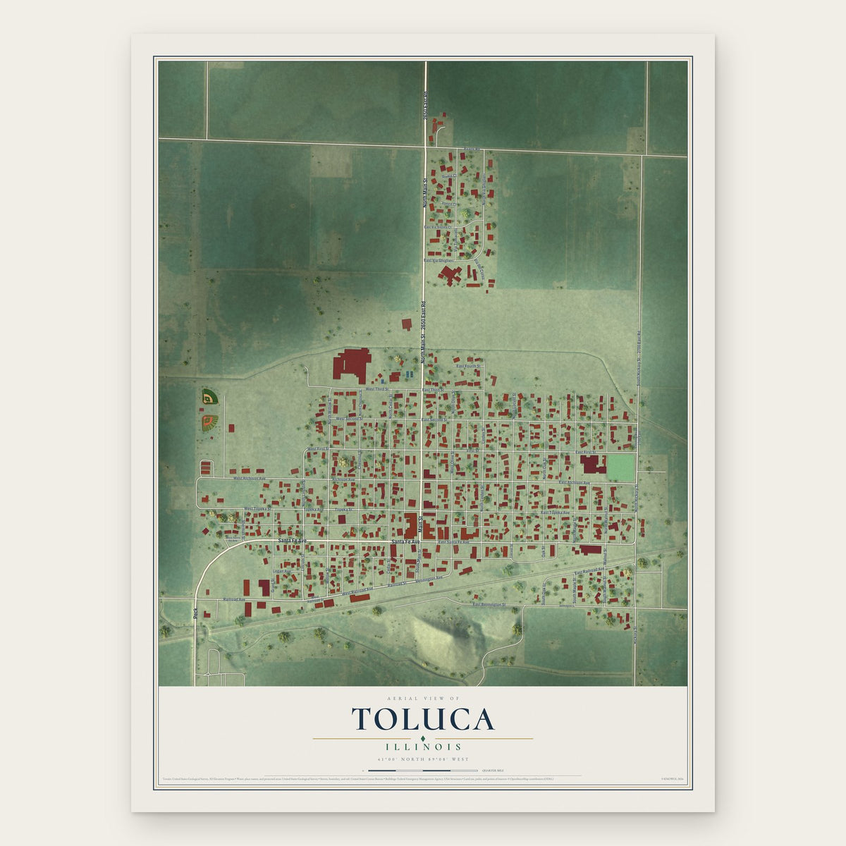 Toluca, Illinois map print, the full design