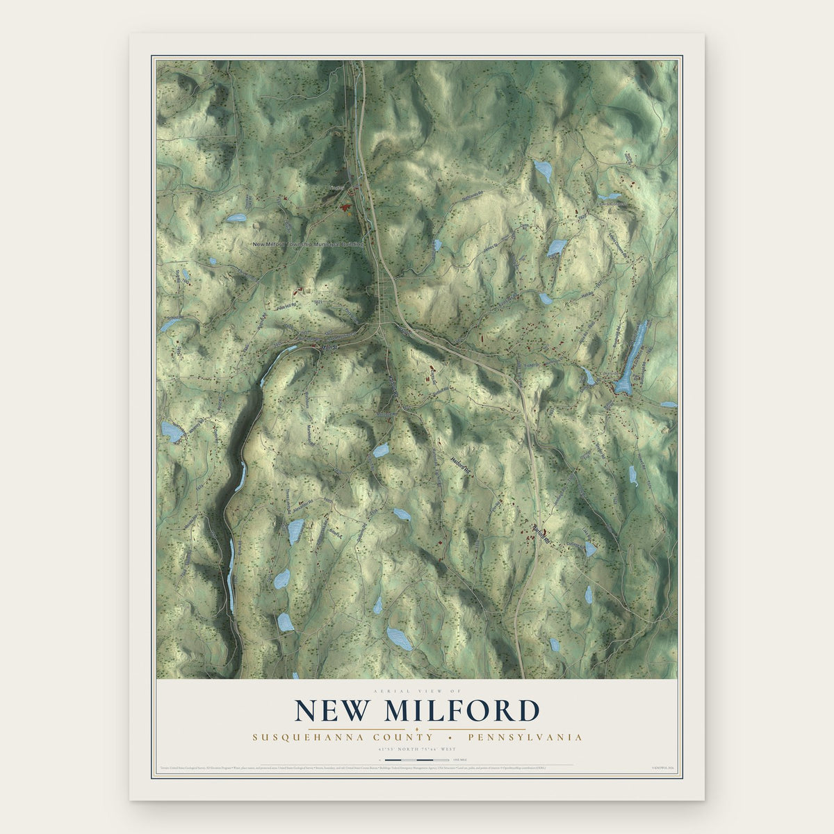 New Milford, Susquehanna County, Pennsylvania map print, the full design