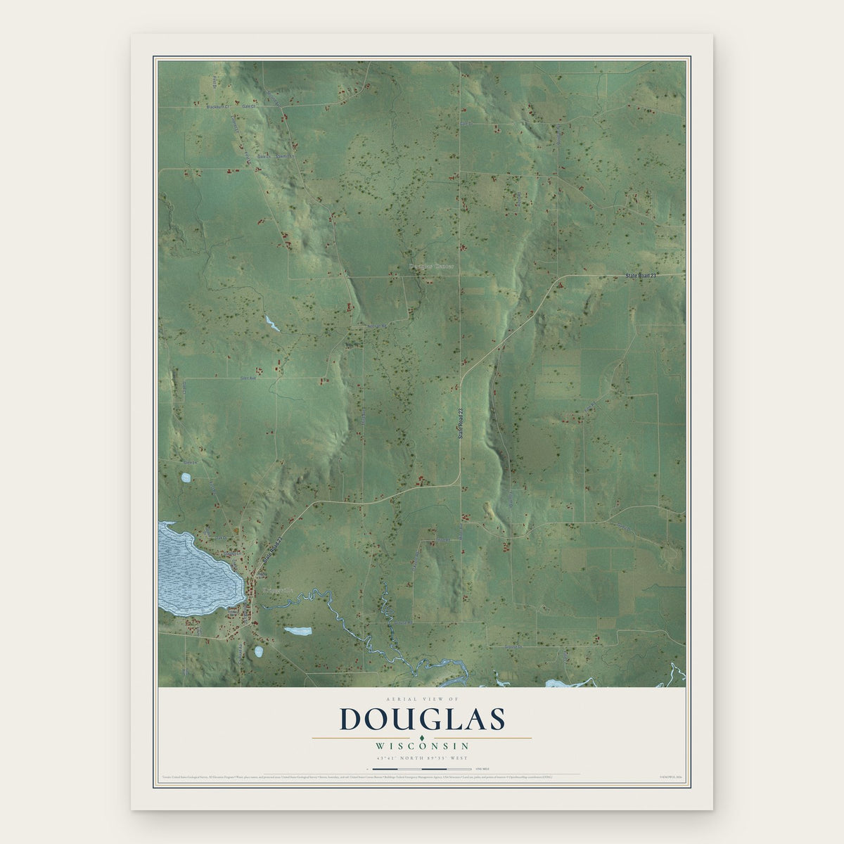 Douglas, Wisconsin map print, the full design
